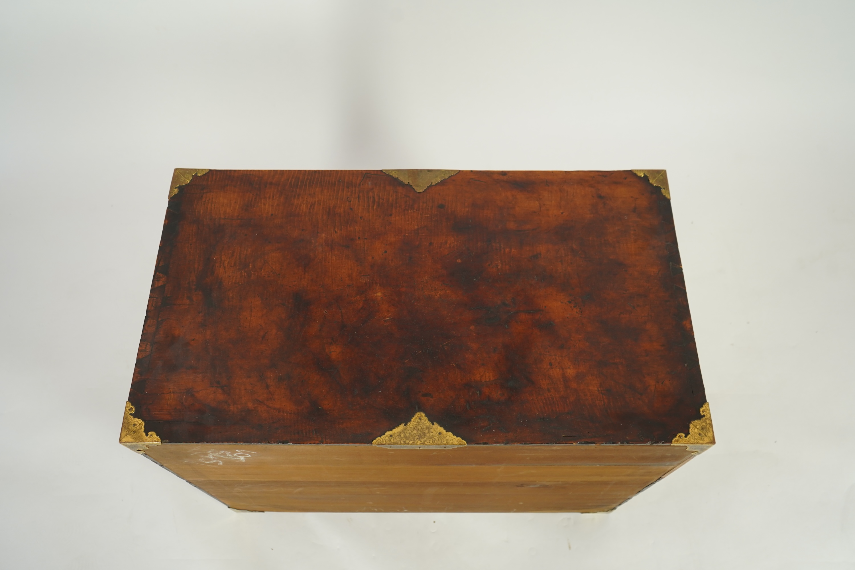 A Japanese mulberry wood, hiromaki-e lacquer and gilt copper mounted cabinet, c.1680-1700